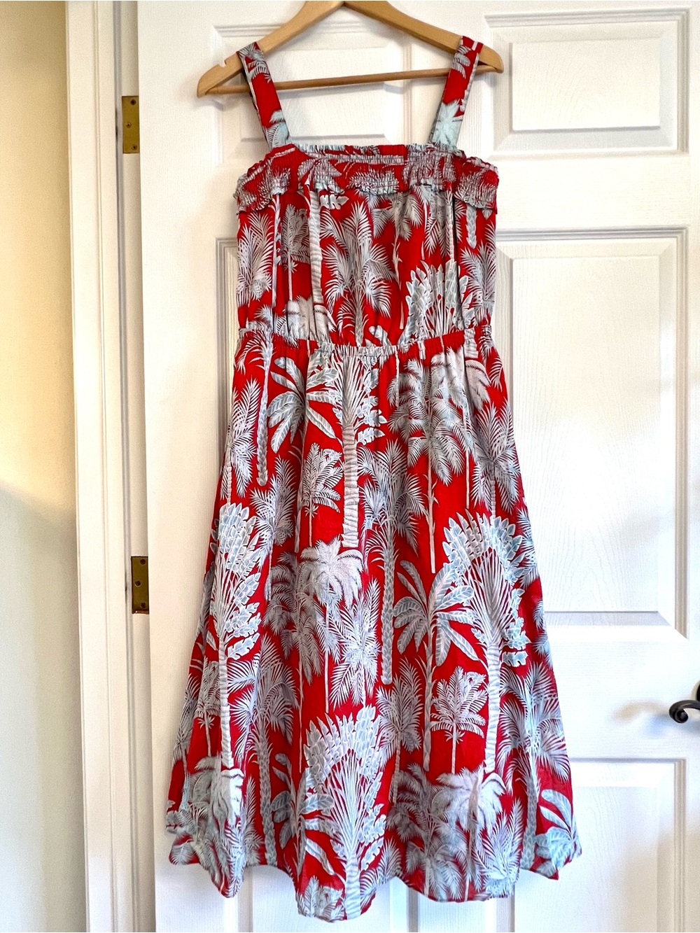 Talbots Red Palm-Print Midi Sundress